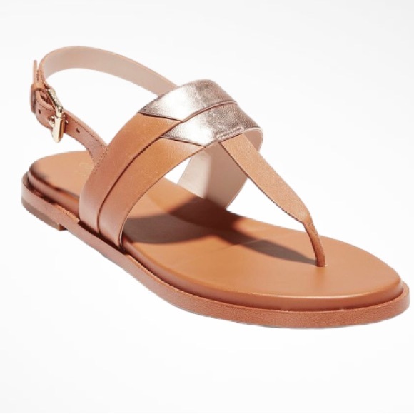 COLE HAAN AINSLEE GOLD CARAMEL THONG SANDALS SIZE 9B - Picture 1 of 13